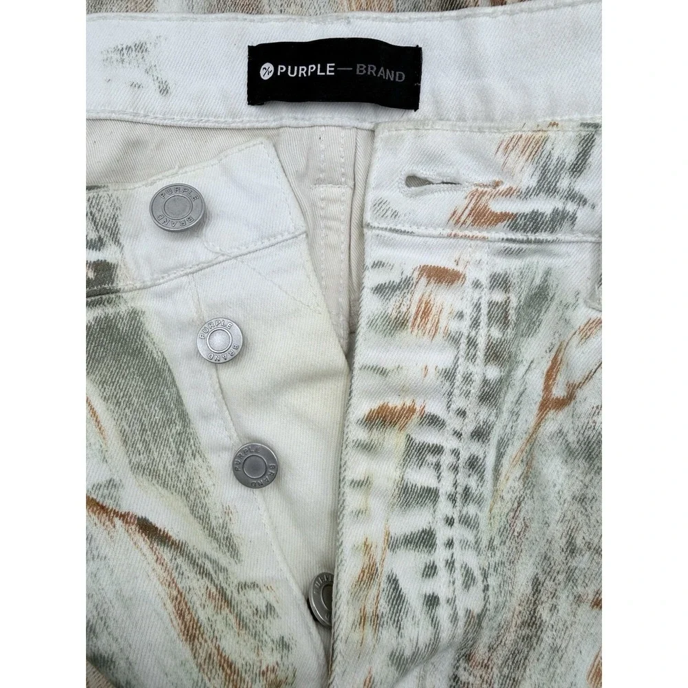 Purple Brand‎ P001 White Brush Stroke Jeans Mens Size 36x31 Slim Fit Distressed